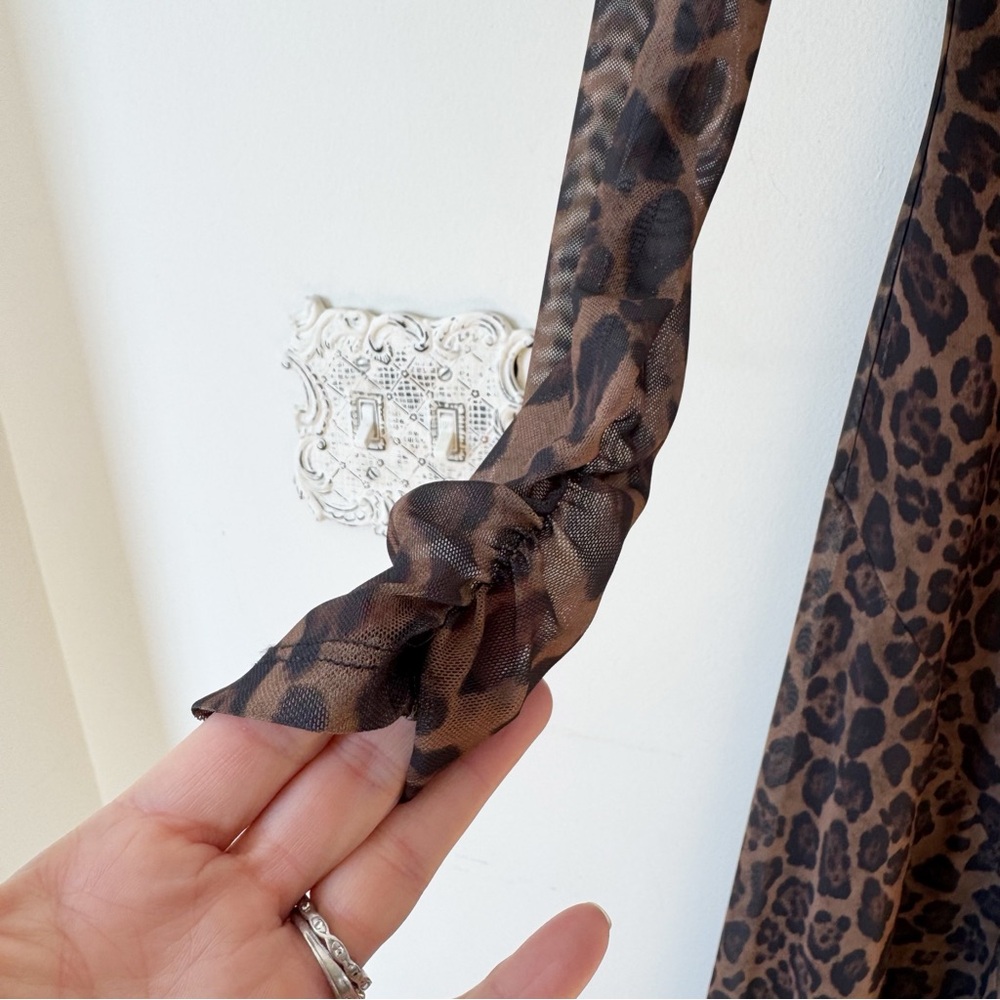 Rachel Zoe Leopard Mesh Midi Dress Brown and Black Animal Print XS - Picture 6 of 11